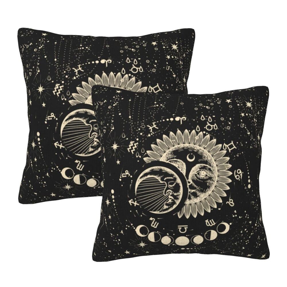 1339 Sun and Moon Throw Pillow Covers 18 X 18 Inch Set of 2 Pillow Cases